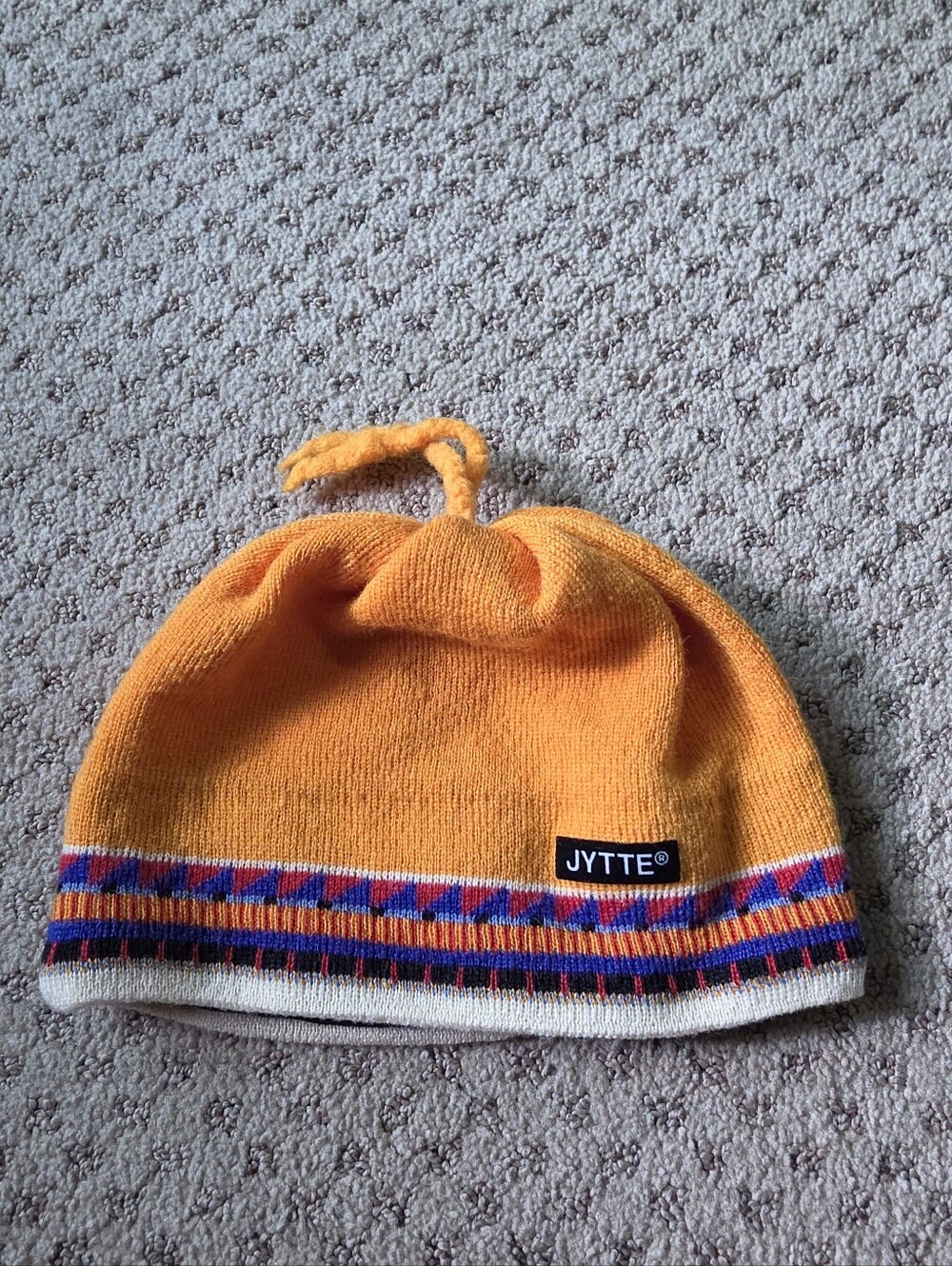 Jytte Orange Knit Beanie with Multicolor Trim